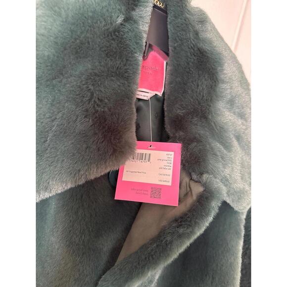 Kate Spade Plush Faux Fur Jacket Green - Picture 4 of 5